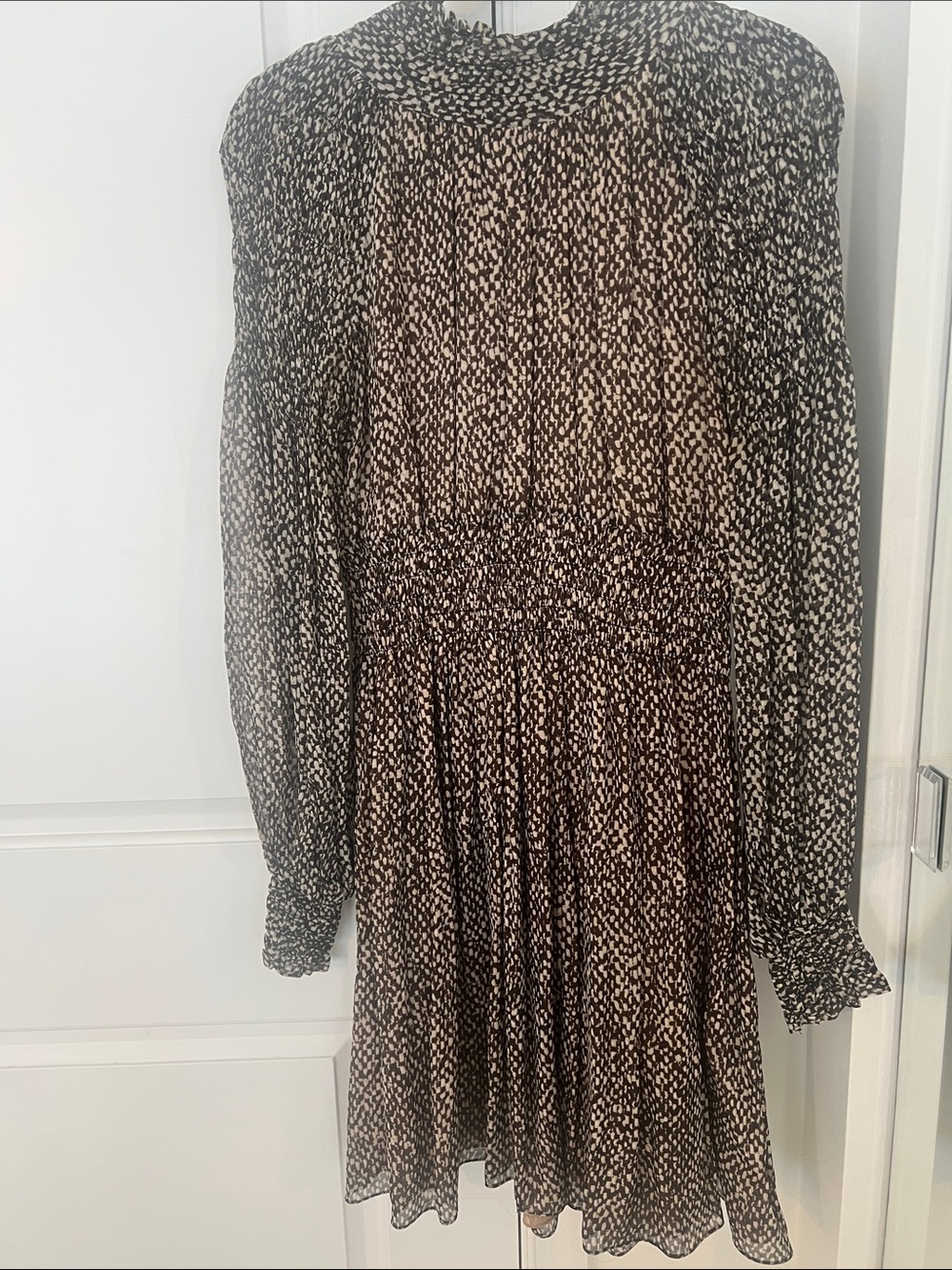 Michael Kors beige & brown high neck 100% Silk w/silk lining Dress-Nieman Marcus